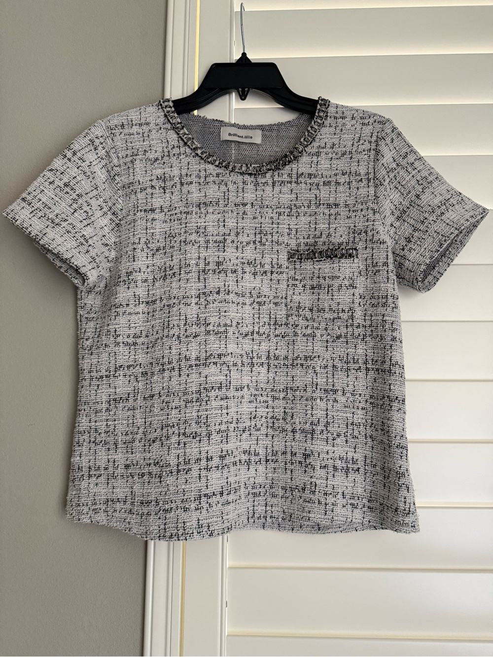 Black & White Tweed Short Sleeve Top